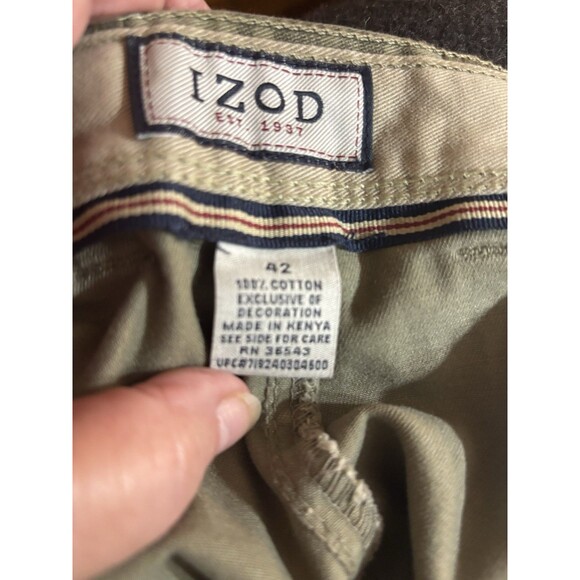 NWT Izod Men's 42" Flat Front 100% Cotton 6 Pocket Green Plaid Cargo Shorts - Picture 6 of 9